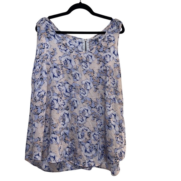 French Connection Tops - French Connection Sleeveless Blouse Ikat Roses Pout Peach Blue Women's Size 2X